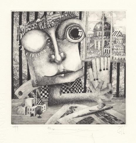 Ex libris van Egor Shokoladov voor Marvin Bolotsky – opus 4 - ets/aquatint – 2016